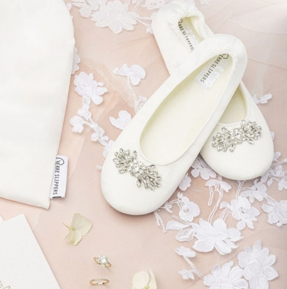 Verre wedding Bridal slippers White With Bow For Dancing size 6.5 7.5